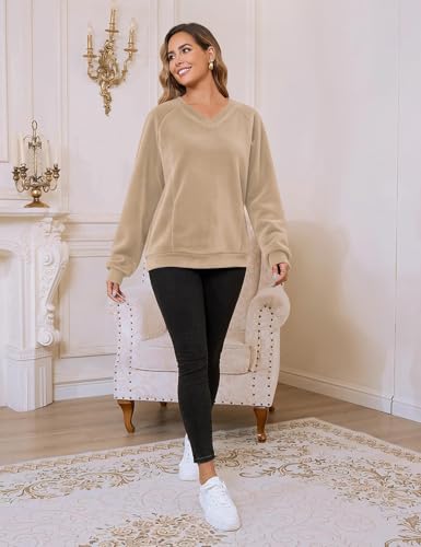 Bhome Fleece Breastfeeding Shirts Hidden Zipper Nursing Tops Pumping Friendly Sweatshirt Oversized Pullover with Pockets - color: Light Brown, size: Medium