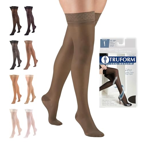 Truform Sheer Compression Stockings, 15-20 mmHg, Women's Thigh High Length, 20 Denier, Espresso, Small - color: Espresso, size: Small (1 Pair)