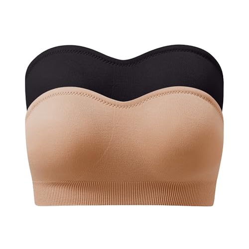 Summer Wireless Bandeau Bra, Strapless Bras for Women - color: Black+beige-next-gen Non-removable Padding, size: Medium