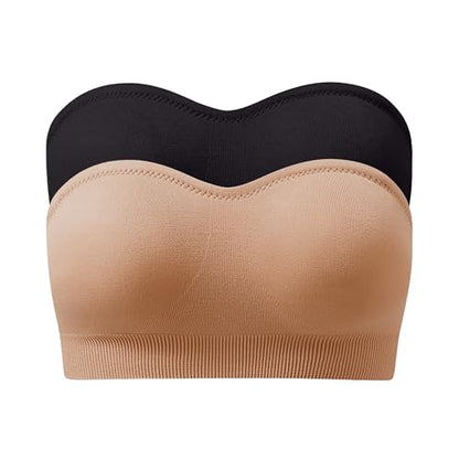 Summer Wireless Bandeau Bra, Strapless Bras for Women - color: Black+beige-next-gen Non-removable Padding, size: Medium