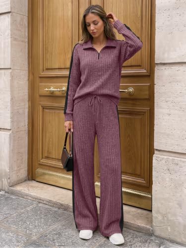 Trendy Queen Womens 2 Piece Lounge Matching Sets Fall Travel Comfy Outfits - color: Mauve, size: Small