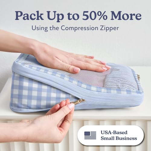 Vandel Space-Saving Compression Packing Cubes for Women 4-Pack Compressible - color: 1. Blue Gingham, size: 4 Pack (Compression)