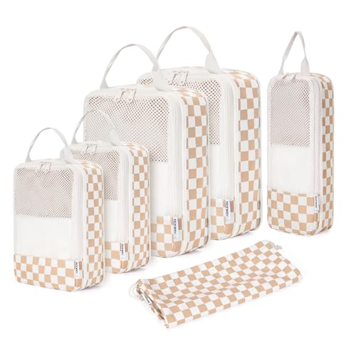 Narwey Compression Packing Cubes for Travel, Cute Luggage Organizer Bags - color: Z-Light Checkerboard