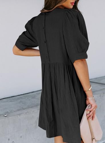 Dokotoo Womens Summer Crewneck Puff Sleeve Babydoll Mini Dress - color: 1 Black 2, size: Medium