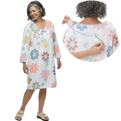 Silverts Women's Adaptive Open Back Nightgown, Assisted Dressing Sleepwear - color: Metallic Flower, size: Large