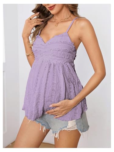 MakeMeChic Women's Maternity Babydoll Tank Tops Peplum Ruffle Cami Top - color: Mauve Purple, size: Medium