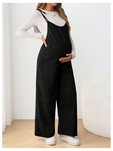 OYOANGLE Women's Maternity Overalls Spaghetti Strap Pregnancy Jumpsuits - color: Black, size: X-Large