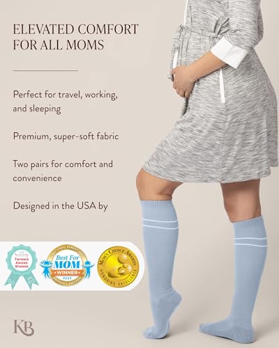 Kindred Bravely Maternity Compression Socks for Pregnancy Knee High, 2 Pack - color: 2pack-stone Blue & Black, size: Small (calf size up to 16in)