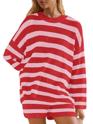 Panadila Womens Striped Lounge Set 2 Piece Pajama Sets - color: Cherry Pink Combo, size: X-Large