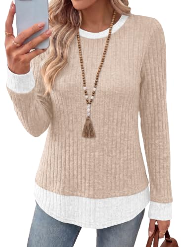 WIHOLL Womens Long Sleeve Shirts Fall Outfits Lightweight Sweaters 2026 - color: Apricot, size: Medium