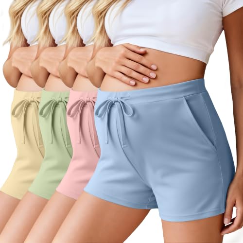 Ficerd 4 Pack Women's Maternity Athletic Shorts - color: Blue, Light Pink, Green, Pale Yellow, size: Small