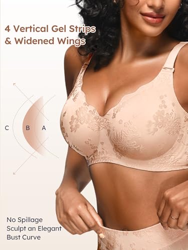 Wireless Jelly Jacquard Bralettes for Women Seamless Convertible Bras - color: Skin, size: Large