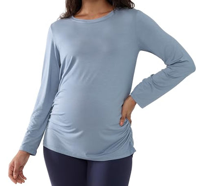Joyaria Cooling Maternity Shirts Long Sleeve Bamboo Viscose for Women - color: Dusty Blue, size: XX-Large