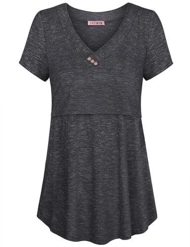 Joymom Womens V Neck Short Sleeve Nursing Tops Maternity Breastfeeding Shirts S-2XL - color: Grey, size: Medium