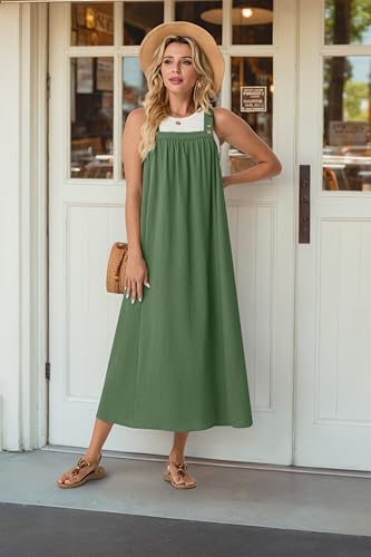 Lepunuo Overall Dress for Women Summer Adjustable Casual Cover Up - color: A - Army Green, size: Medium