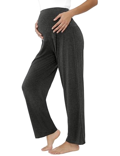 Joyaria Bamboo Viscose Maternity Pajamas Pants Over Belly - color: Dusty Gray, size: Medium