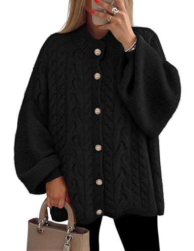 ZESICA Women's Oversized Chunky Knit Cardigan Sweaters Fall Fashion - color: Black, size: X-Large