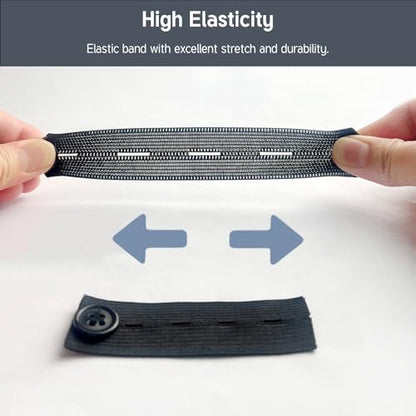 10-Piece Adjustable Elastic Button Extenders – Waistband Extenders for Jeans, Pants, and Trousers – Black