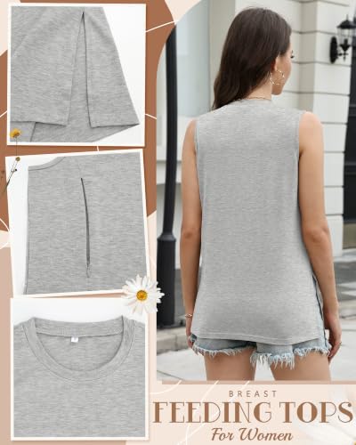 Ficerd 3 Pack Women's Nursing Tank Tops - color: Gray Green, Light Gray, Black, size: Small
