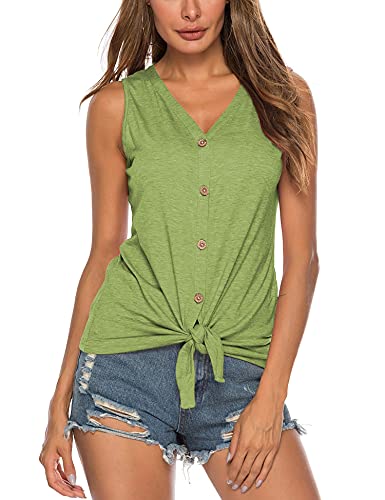 Women's Tie Knot Button Down Shirts Sleeveless Casual Blouse Curved Hemline Tops S-XXL - color: 01-light Green, size: Small