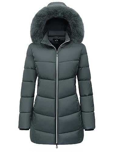 Women's Long Warm Winter Puffer Jacket Lightweight Fashions Down Coats - color: Dark Grey, size: Large