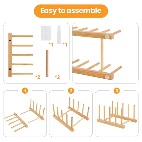 Bamboo Wooden Dish Rack-Plate Pot Lid Cutting Board Organizer Holder Rack - color: Bamboo 4 Slots 1pcs
