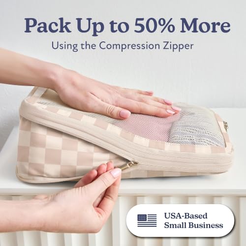 Vandel Space-Saving Compression Packing Cubes for Women 4-Pack Compressible - color: 2. Neutral Checker, size: 4 Pack (Compression)