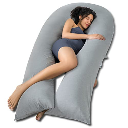 QUEEN ROSE 65 Inch Cooling U Shaped Pregnancy Pillow, Maternity Body Pillow - color: Grey Cooling