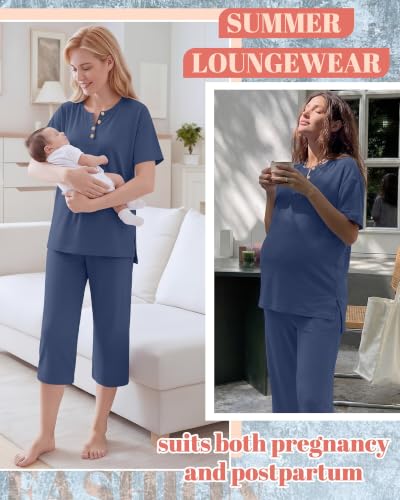 2 Piece Maternity Outfit for Women - color: Haze Blue, size: XX-Large
