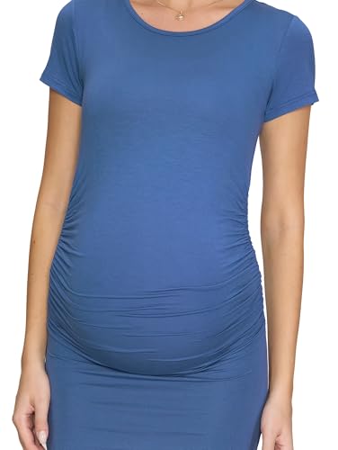 Women's Maternity Dress Short Sleeve Ruched Pregnancy Summer Dresses - color: Grey Blue, size: Medium