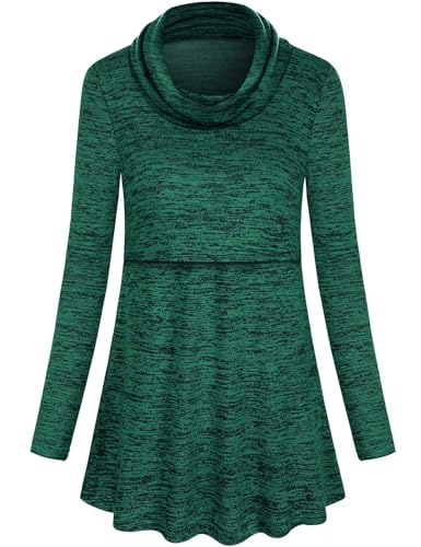 Joymom Maternity Warm Cowl Neck Nursing Sweatshirt Breastfeeding Tunic Tops - color: 43 Green, size: Small