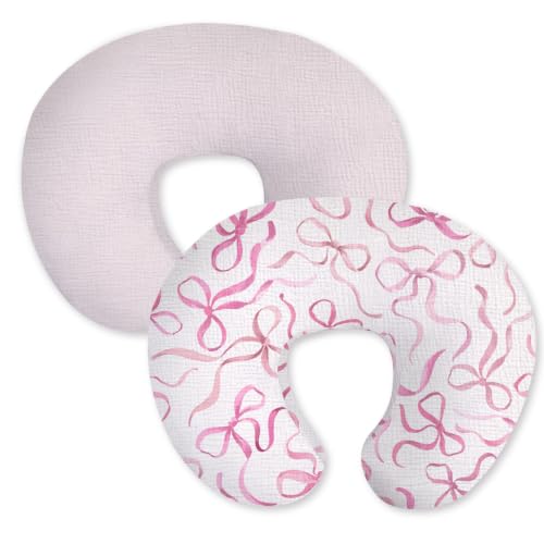 Little Grape Land 100% Cotton Muslin Nursing Pillow Covers 2 Pack, (Bow) - color: Bow/Blush