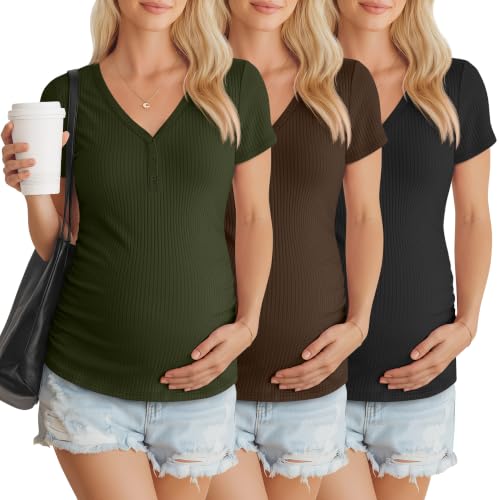3 Pack Women's Maternity Shirts - color: Army Green, Coffee, Black, size: X-Large