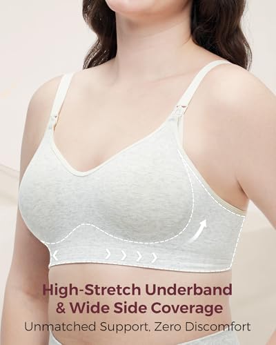 Momcozy U.S. Cotton Nursing Bras for Breastfeeding Seamless Maternity Bra - color: Light Gray, size: Medium