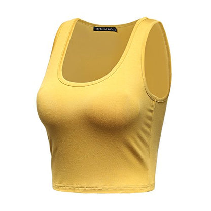 OThread & Co. Women's Basic Crop Tops Stretchy Casual Scoop Neck Sleeveless Crop Tank Top - color: Mustard, size: Medium