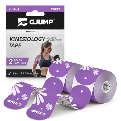 Kinesiology Tape, 40 Count Precut Strips 2 Rolls Original Cotton Tape - color: Purple Floral, size: 2 Rolls