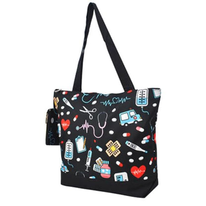 NGIL Medium Canvas Tote Bag with Coin Purse - color: Nurse Print-black