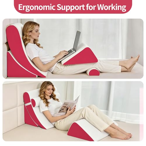 Wedge Pillow Set for After Surgery,White/Red,4PCS-22 - color: White/Red, size: 4PCS-22''