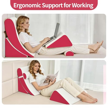 Wedge Pillow Set for After Surgery,White/Red,4PCS-22 - color: White/Red, size: 4PCS-22''