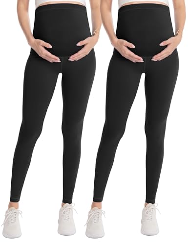 Over‑Belly Maternity Leggings, Soft Stretch Yoga Pants - color: 2 Packs-black*2, size: Large