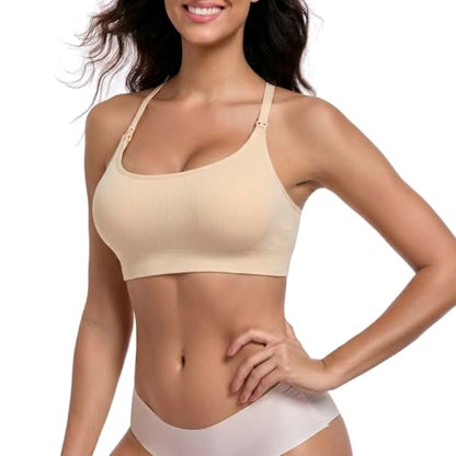 Women Nursing Bra for Breastfeeding Seamless Maternity Bra 3Pack - color: Black/2skin, size: X-Large