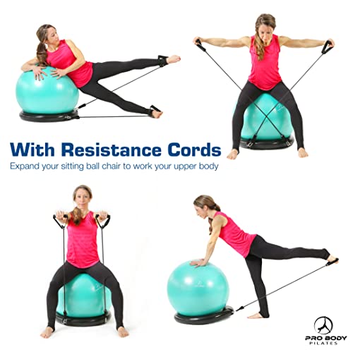 ProBody Pilates 14" Magic Circle, 9" Mini Exercise Ball and a 65 cm Yoga Ball with Base and Bands (3pcs) Bundle for Stability, Barre, Yoga, Core Training and Physical Therapy