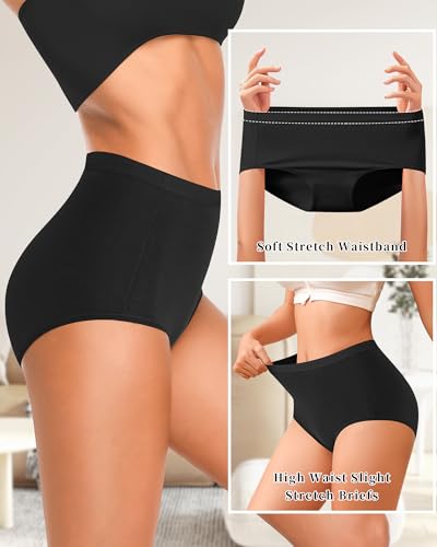 Annenmy High Waisted Panties Women's Cotton Underwear Full Coverage Briefs Soft Breathable Stretch Briefs Regular & Plus Size - color: Black, size: Large