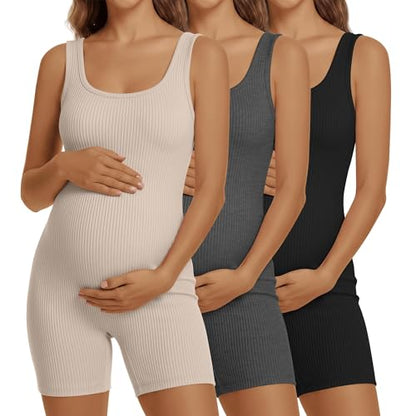 3 Pack Maternity Rompers for Women - color: Black, Dark Heather Gray, Apricot, size: X-Large