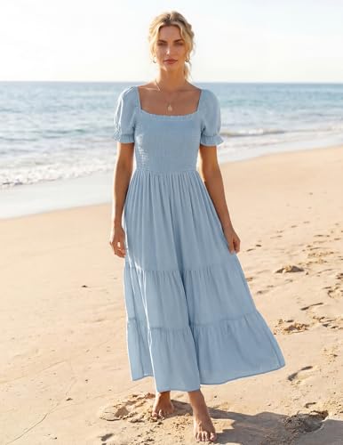 ZESICA Womens 2026 Summer Boho Floral Ruffle Maxi Dress - color: Lightblue, size: Medium