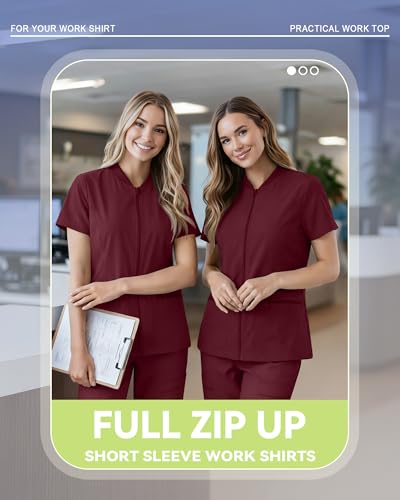 Oakgarden Womens Scrub Top Short Sleeve Nurse Shirts - color: Wine Red, size: Medium