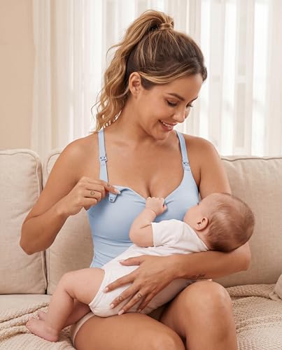 Nursing Tank Tops for Breastfeeding - color: Light Blue, size: Small