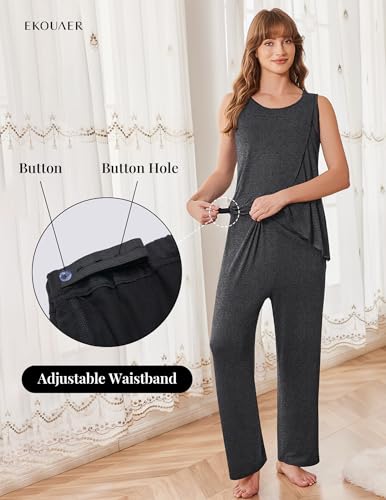 Ekouaer Maternity Pajamas Nursing Robe Set 3 Pieces Post Partum Lounge Sets - color: Dark Gray, size: X-Large