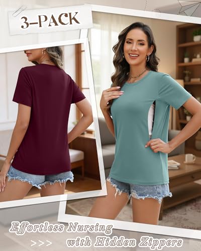 3 Pack Women's Nursing Shirts - color: Maroon, Blue Green, Black, size: XX-Large