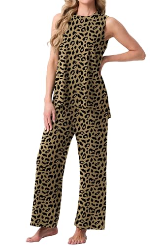 PrinStory Womens Pajamas Sets Sleeveless Pjs Set S-4XL - color: Fp-ld Khaki, size: 3X-Large